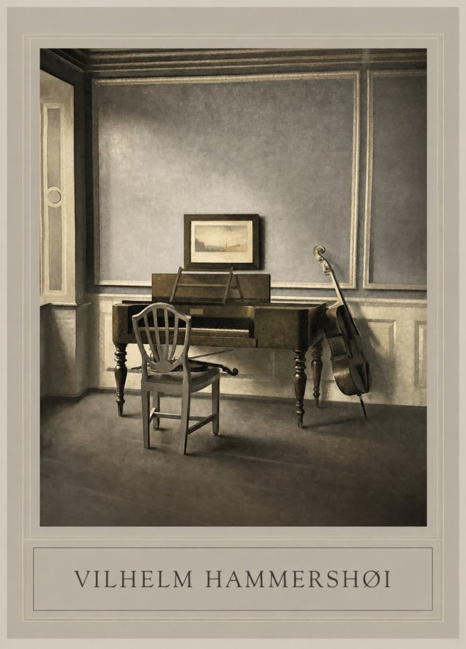 Vilhelm Hammershøi Interior with a Piano and a Cello No1 - Plakat