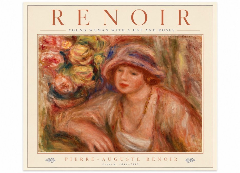 Renoir Young Woman with a Hat and Roses No5 - Plakat