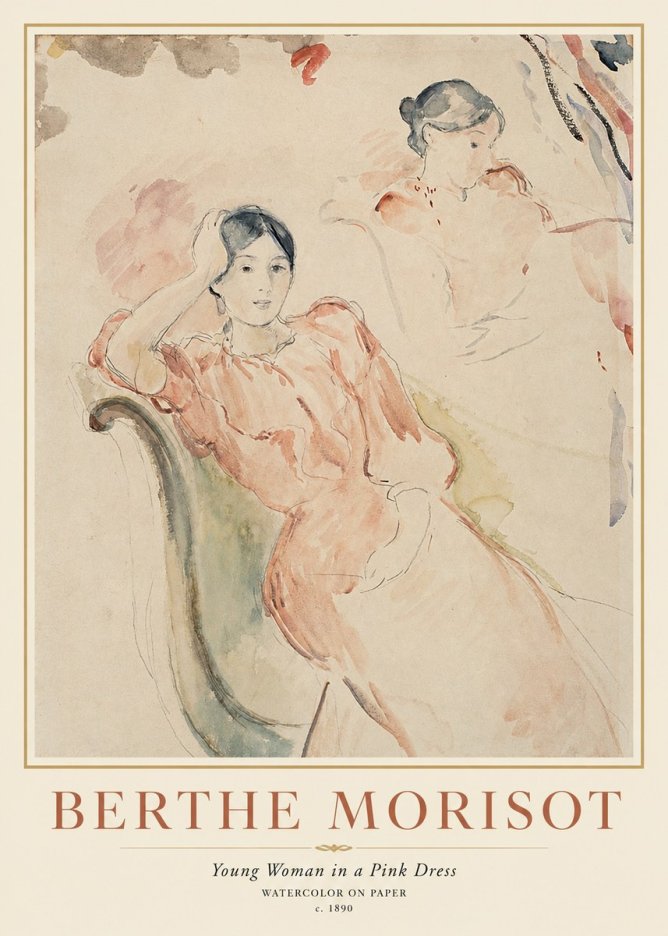 Berthe Morisot Young Woman in a Pink Dress II No1 - Plakat