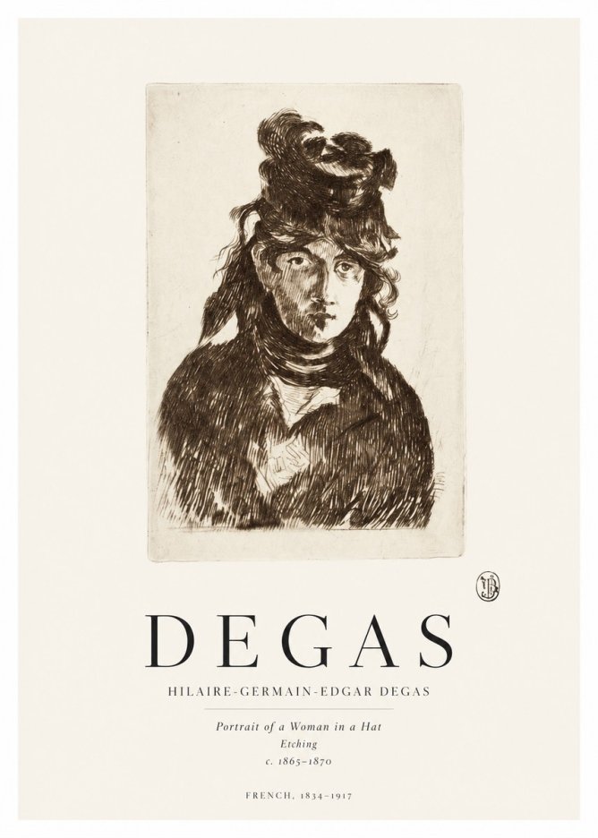 Edgar Degas Portrait of a Woman in a Hat No1 - Plakat