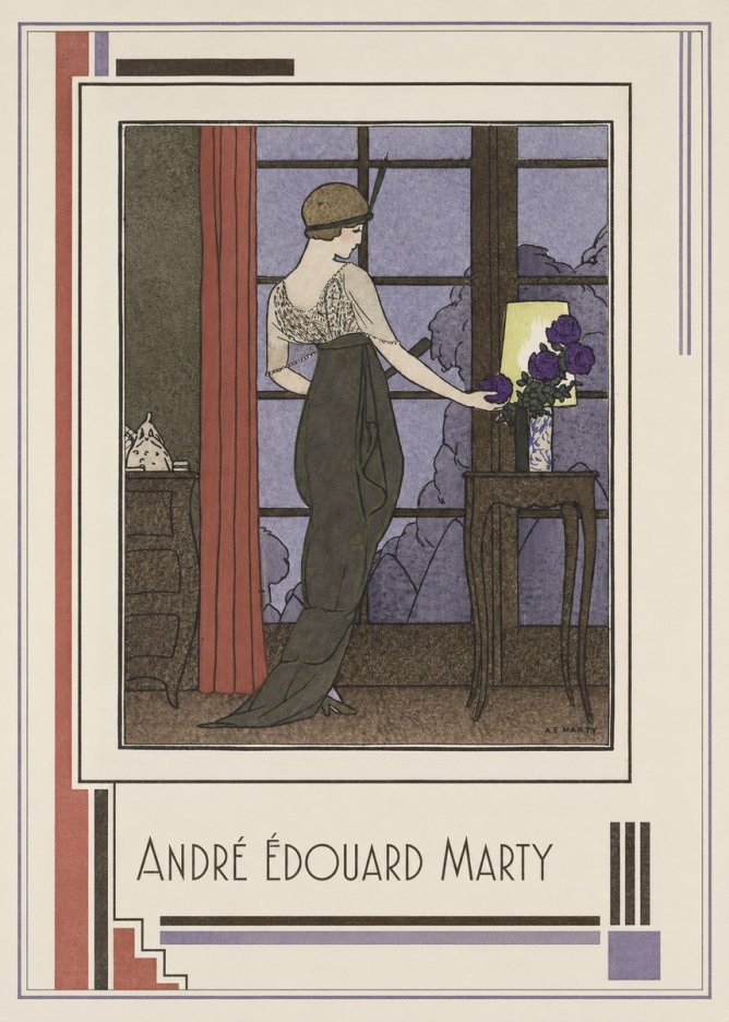 André Édouard Marty Lady at the Window with Roses No1 - Plakat
