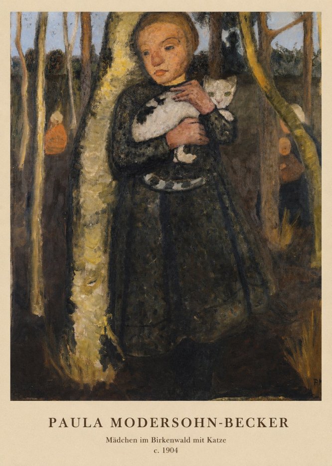 Paula Modersohn-Becker Mädchen Im Birkenwald Mit Katze No4 - Plakat