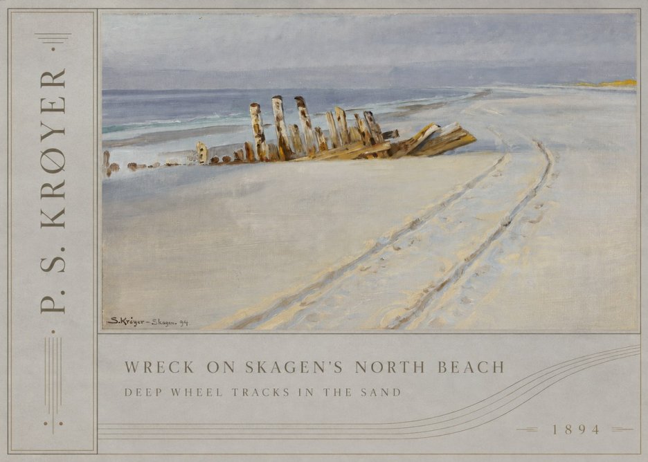 P.S. Krøyer Wreck on Skagen's North Beach. Deep Wheel Tracks in the Sand No2 - Plakat