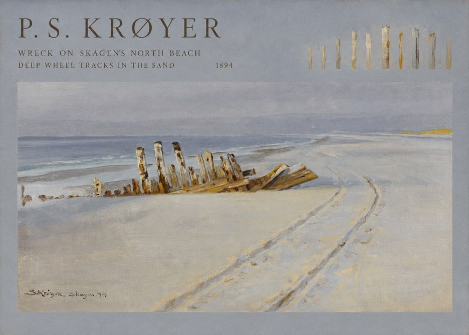 P.S. Krøyer Wreck on Skagen's North Beach. Deep Wheel Tracks in the Sand No4 - Plakat