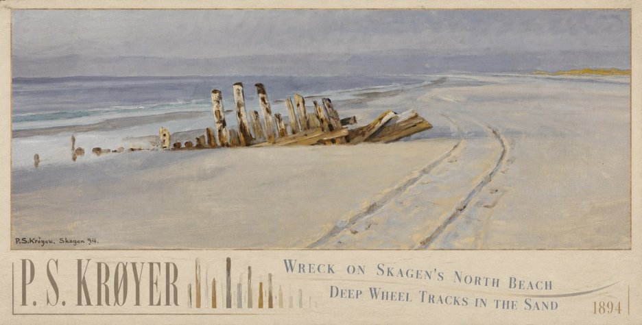 P.S. Krøyer Wreck on Skagen's North Beach. Deep Wheel Tracks in the Sand No6 - Plakat