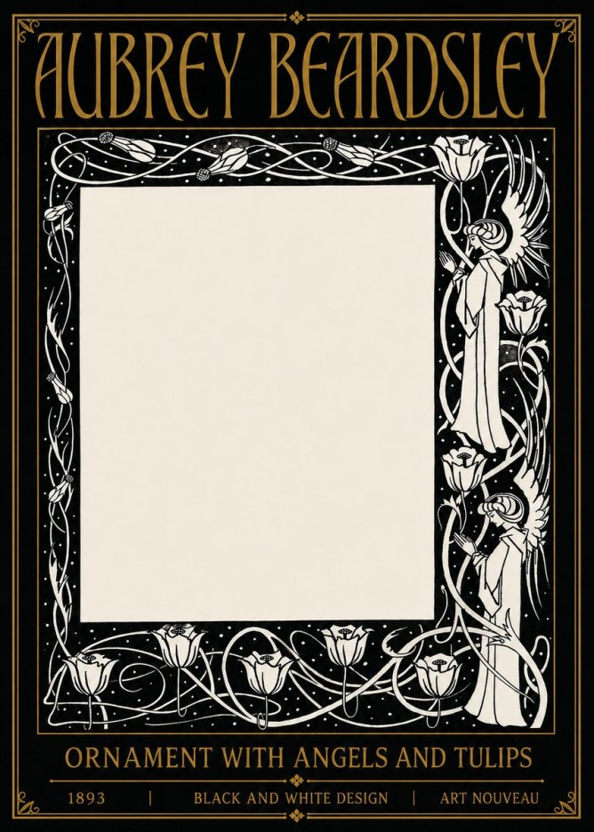 Aubrey Beardsley Ornament with Angels and Tulips No5 - Plakat