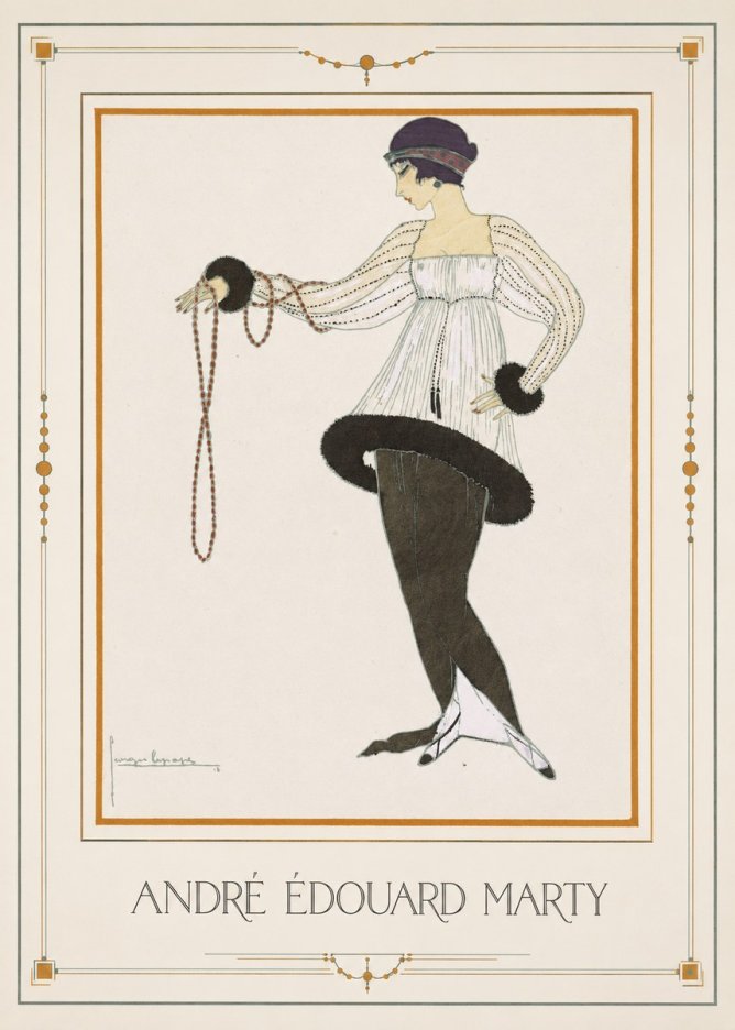 André Édouard Marty Elegant Woman with Pearl Necklace No1 - Plakat