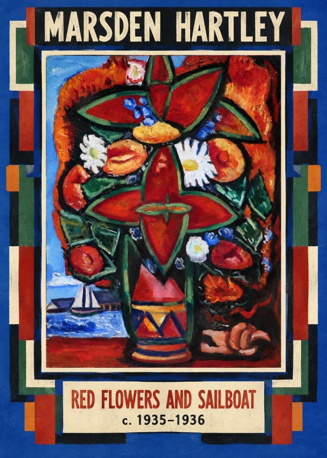 Marsden Hartley Red Flowers and Sailboat No4 - Plakat