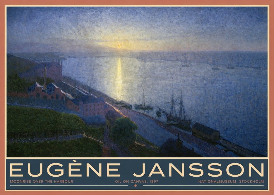 Eugène Jansson Moonrise over the Harbour No3 - Plakat