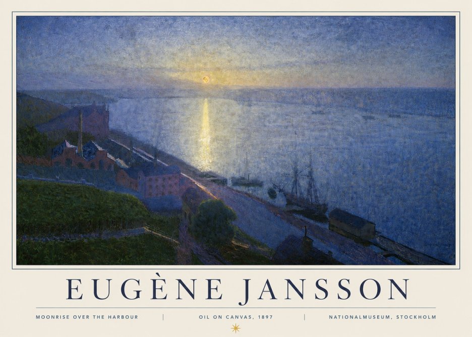 Eugène Jansson Moonrise over the Harbour No4 - Plakat