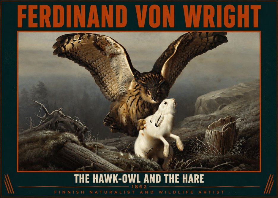 Ferdinand von Wright The Hawk-owl and the Hare No2 - Plakat