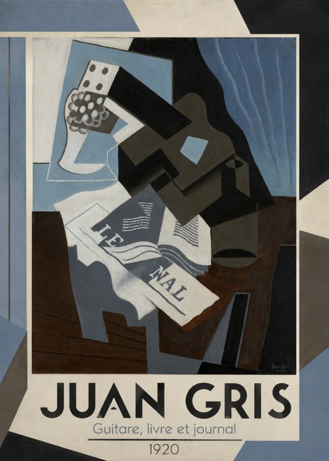 Juan Gris Guitare, Livre Et Journal No1 - Plakat