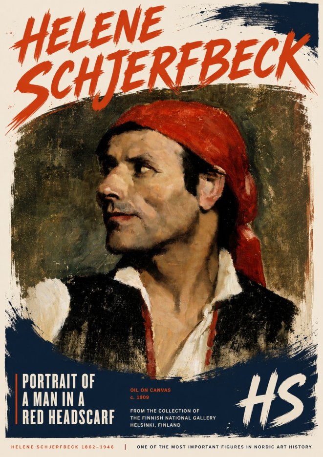 Helene Schjerfbeck Portrait of a Man in a Red Headscarf No6 - Plakat
