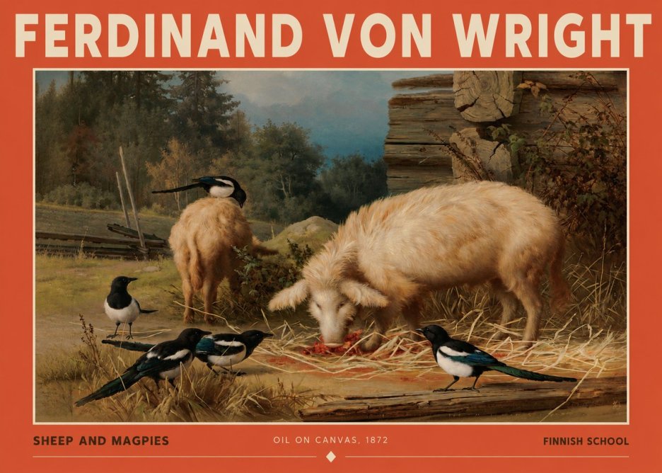 Ferdinand von Wright Sheep and Magpies No2 - Plakat