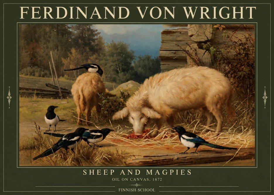 Ferdinand von Wright Sheep and Magpies No3 - Plakat
