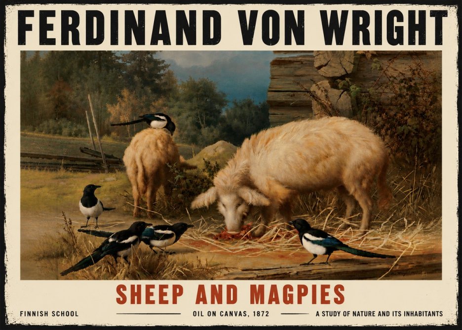 Ferdinand von Wright Sheep and Magpies No6 - Plakat
