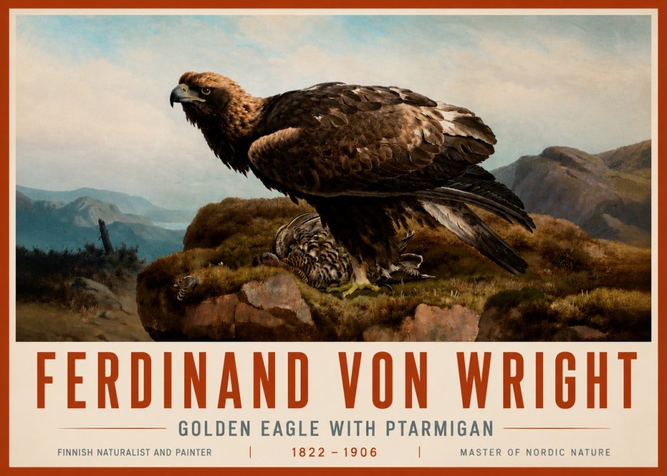 Ferdinand von Wright Golden Eagle with Ptarmigan No5 - Plakat