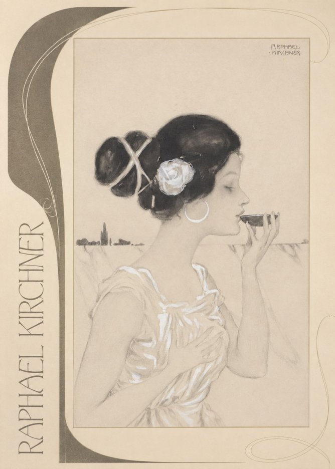 Raphael Kirchner Elegant Lady with Rose and Cup No2 - Plakat