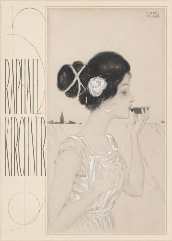 Raphael Kirchner Elegant Lady with Rose and Cup No5 - Plakat