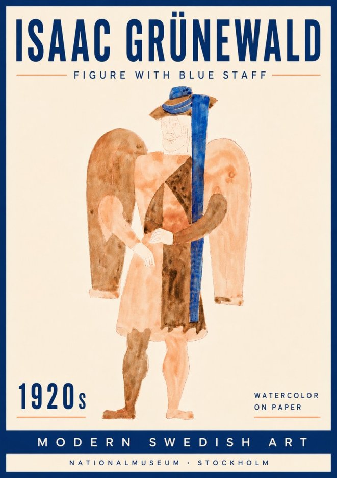 Isaac Grünewald Figure with Blue Staff No5 - Plakat