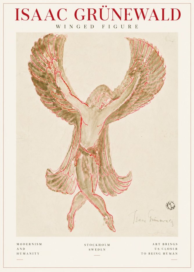Isaac Grünewald Winged Figure Study in Red and Green No5 - Plakat