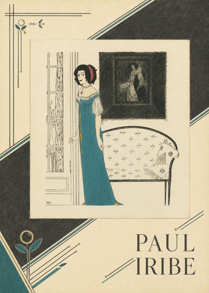 Paul Iribe Elegant Lady in Blue Dress No4 - Plakat