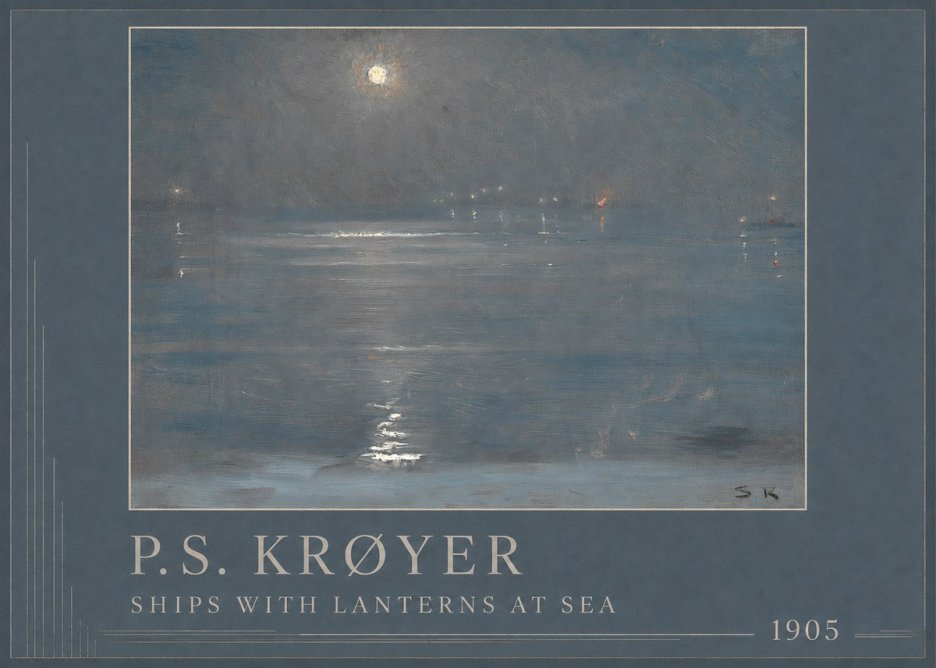 P.S. Krøyer Ships with Lanterns at Sea No1 - Plakat