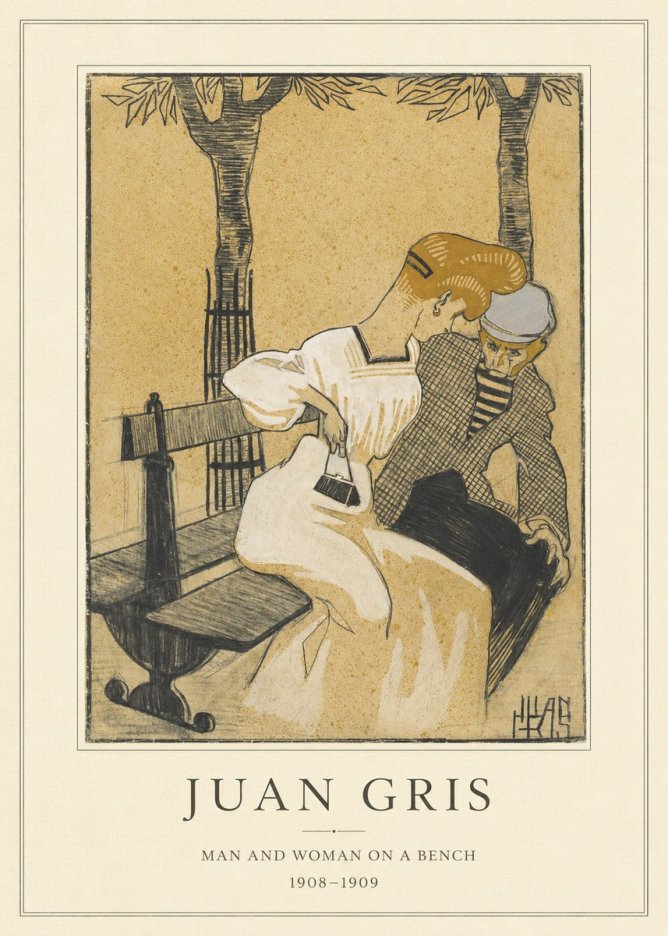 Juan Gris Man and Woman on a Bench No4 - Plakat