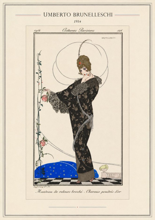 Umberto Brunelleschi Manteau De Velours Broché – Cheveux Poudrés D'or No4 - Plakat