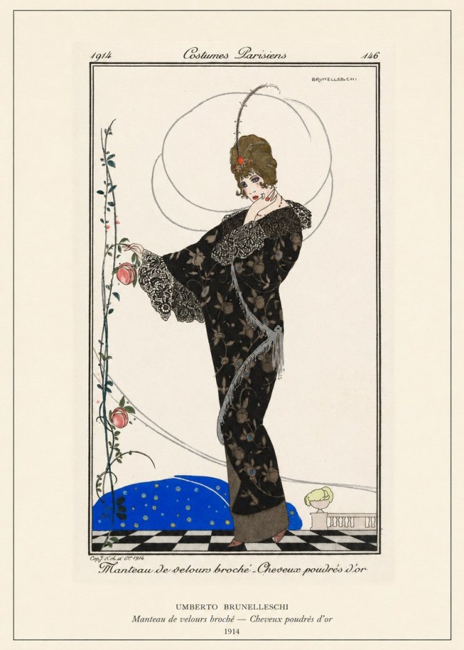 Umberto Brunelleschi Manteau De Velours Broché – Cheveux Poudrés D'or No6 - Plakat
