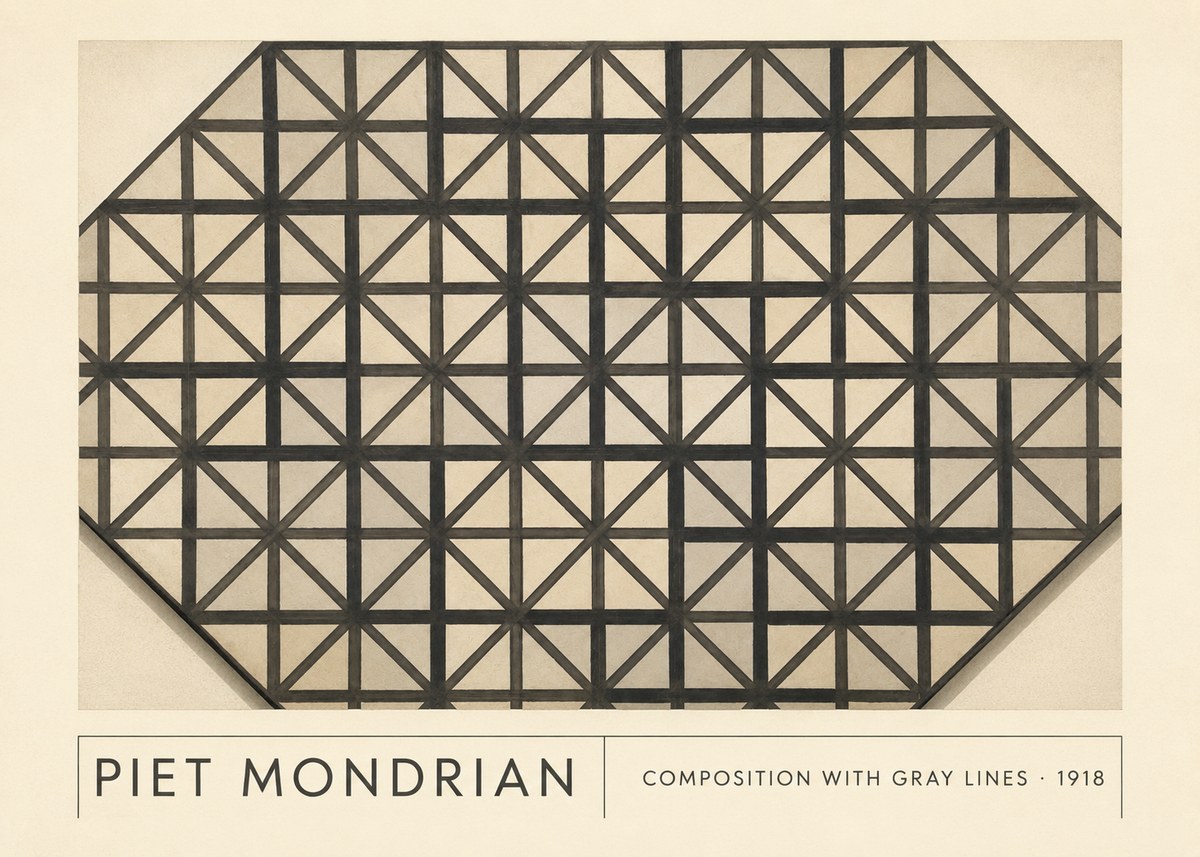 Piet Mondrian Composition with Gray Lines No1 - Plakat