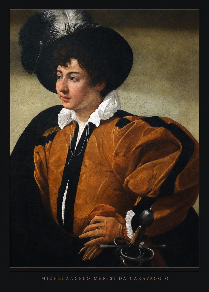 Michelangelo Merisi da Caravaggio Young Man with a Plumed Hat No6 - Plakat