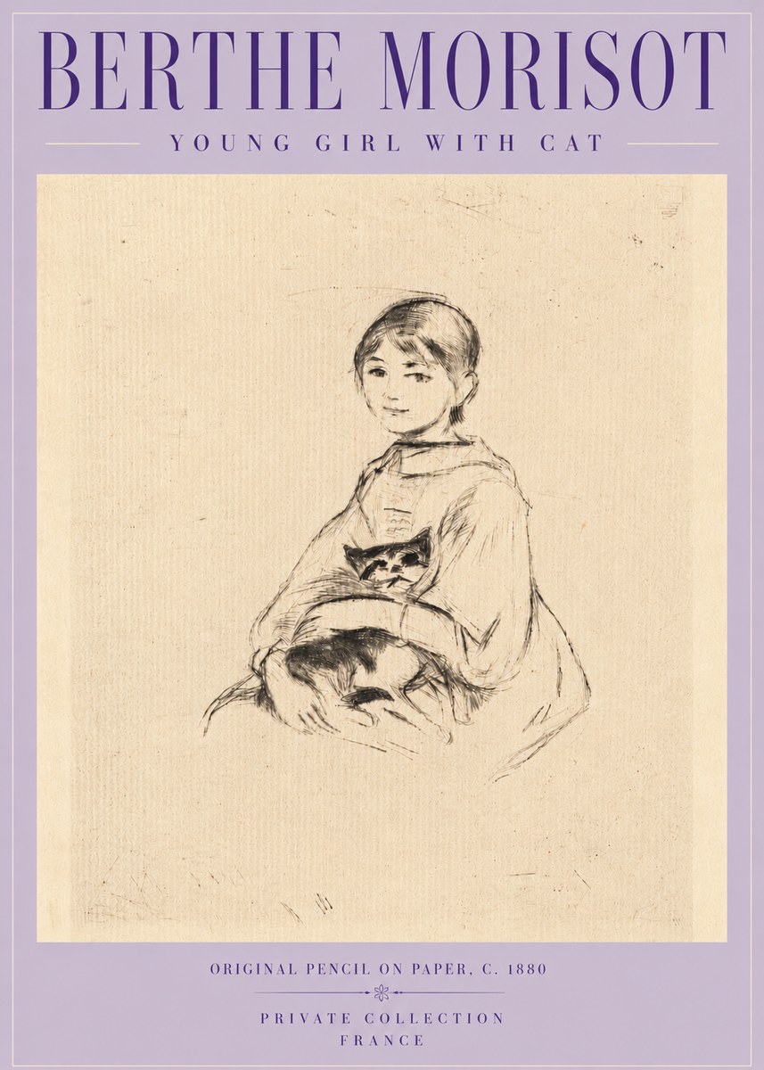 Berthe Morisot Young Girl with Cat No5 - Plakat