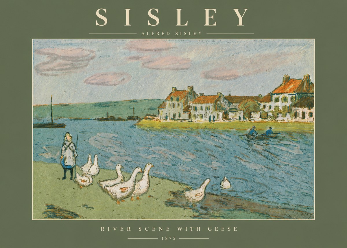 Sisley River Scene with Geese No4 - Plakat