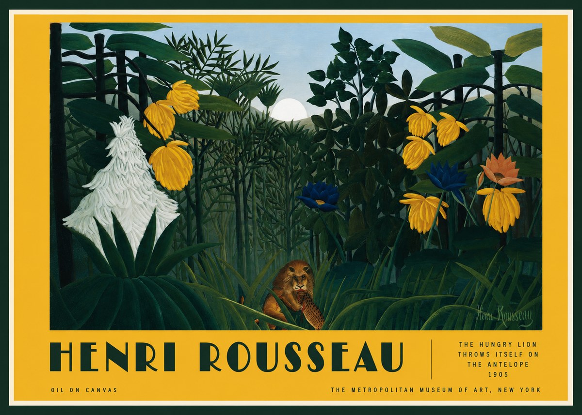 Rousseau The Hungry Lion Throws Itself on the Antelope No2 - Plakat