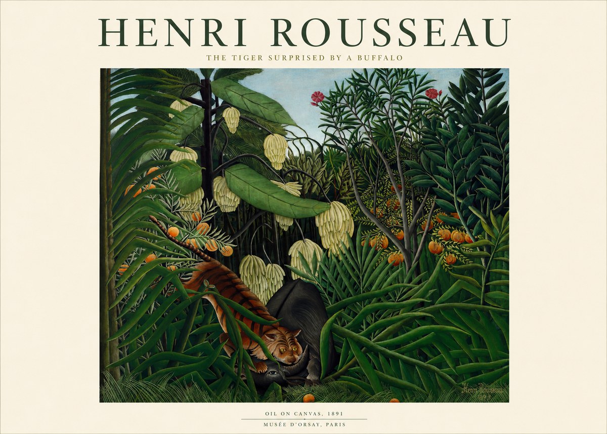 Rousseau The Tiger Surprised by a Buffalo No1 - Plakat