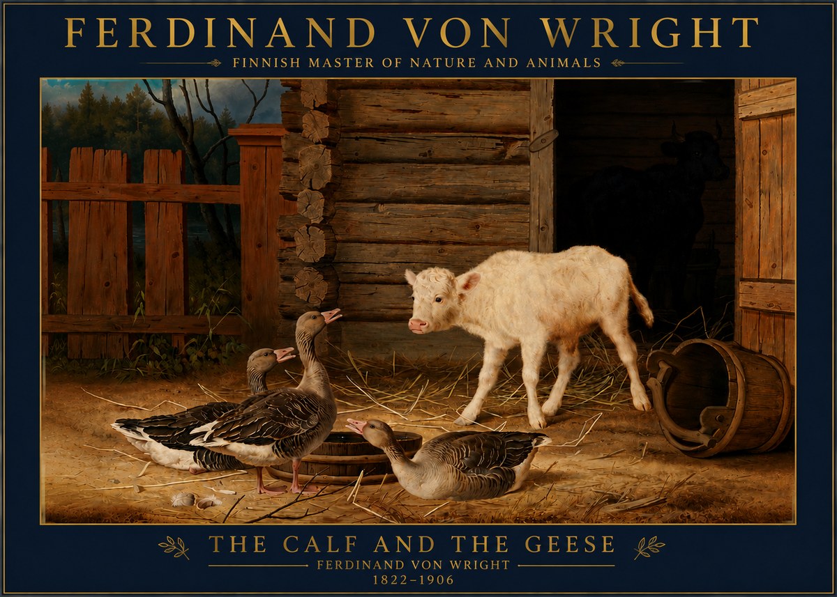 Ferdinand von Wright The Calf and the Geese No4 - Plakat