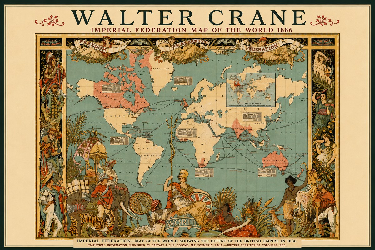 Walter Crane Imperial Federation Map of the World 1886 No6 - Plakat