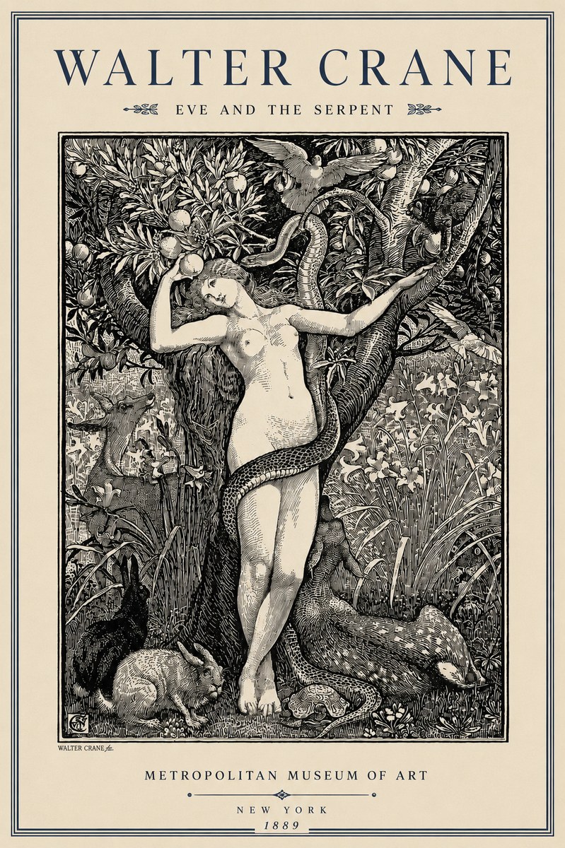 Walter Crane Eve and the Serpent No3 - Plakat
