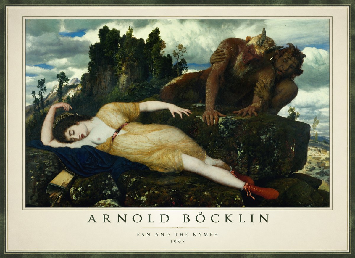 Arnold Böcklin Pan and the Nymph No1 - Plakat