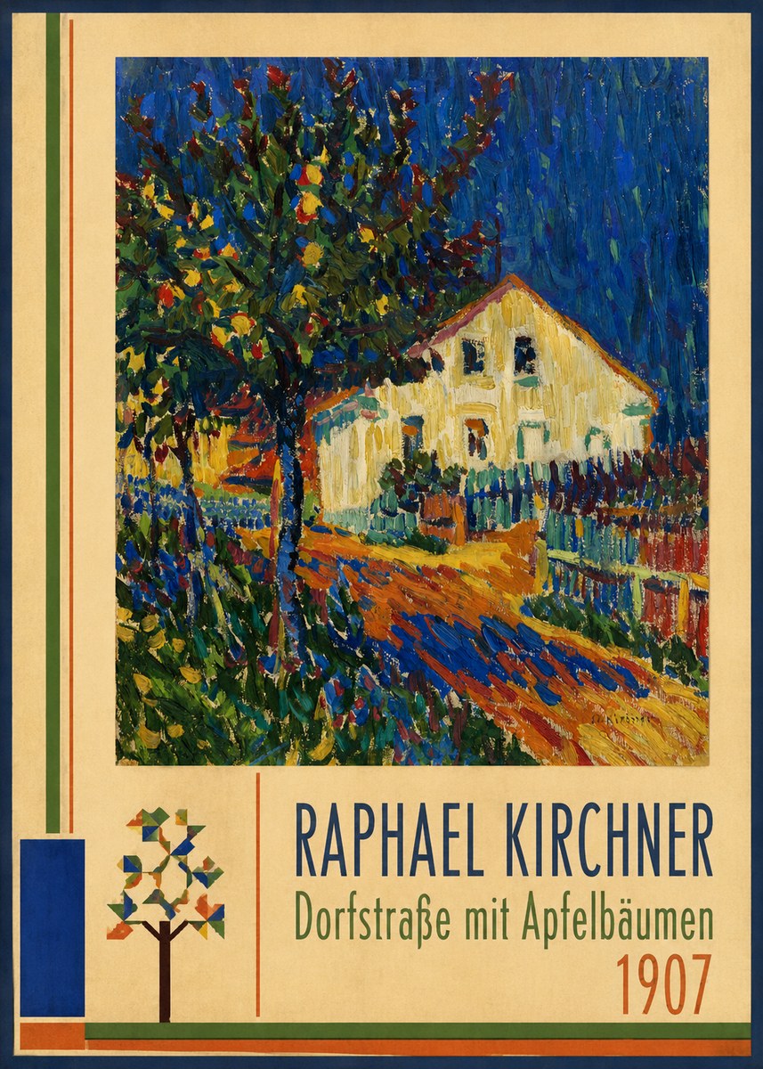 Raphael Kirchner Dorfstraße Mit Apfelbäumen No2 - Plakat