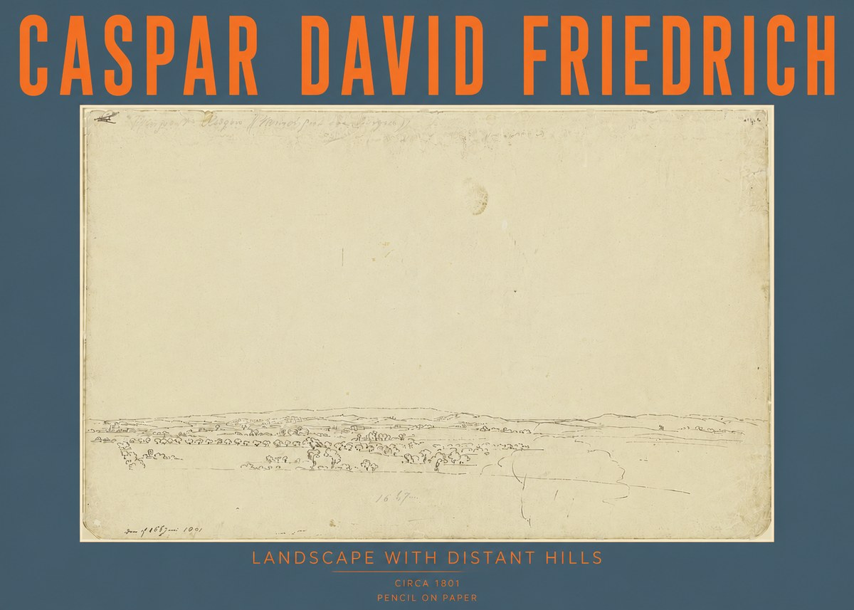 Caspar David Friedrich Landscape with Distant Hills No4 - Plakat