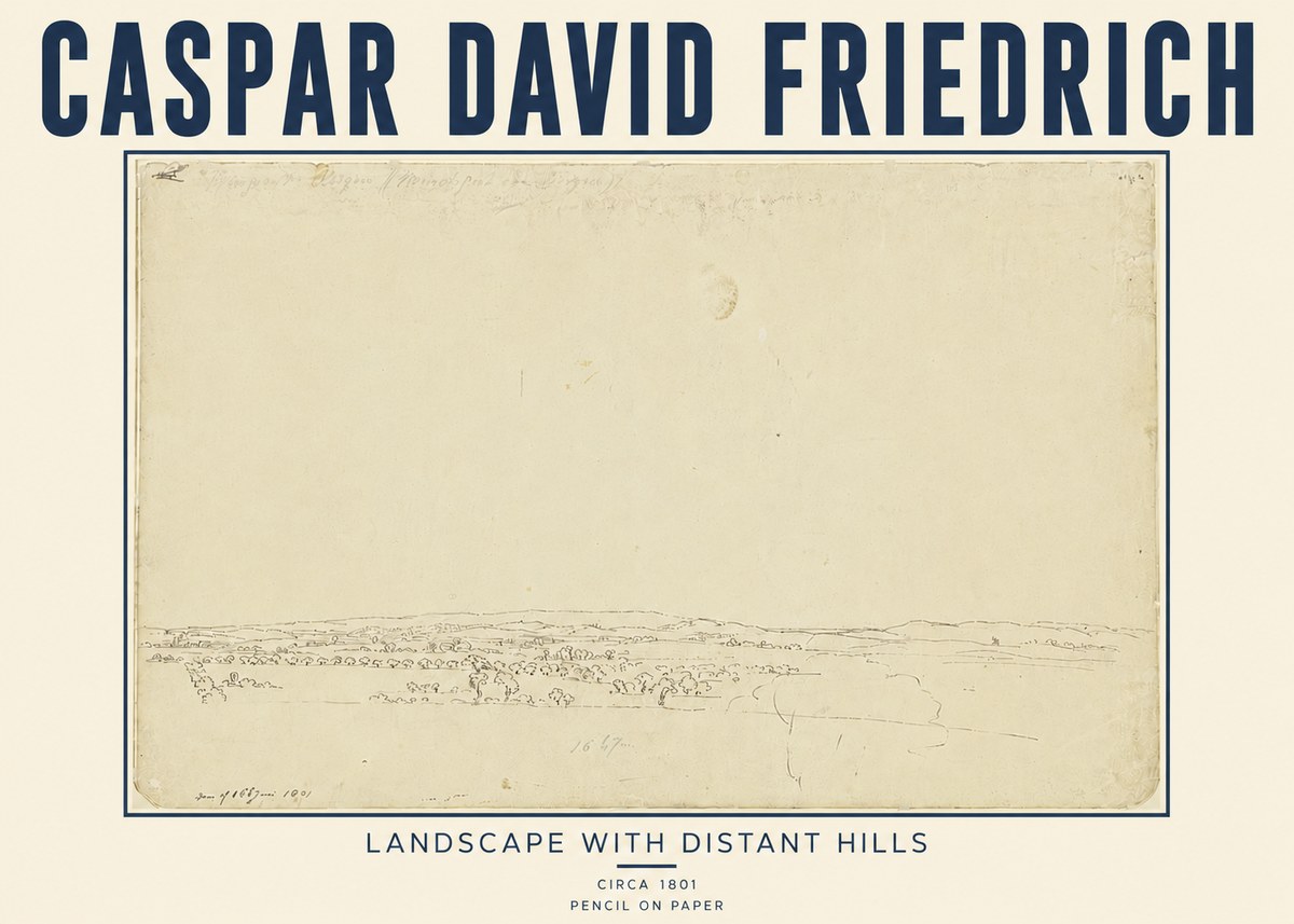 Caspar David Friedrich Landscape with Distant Hills No5 - Plakat