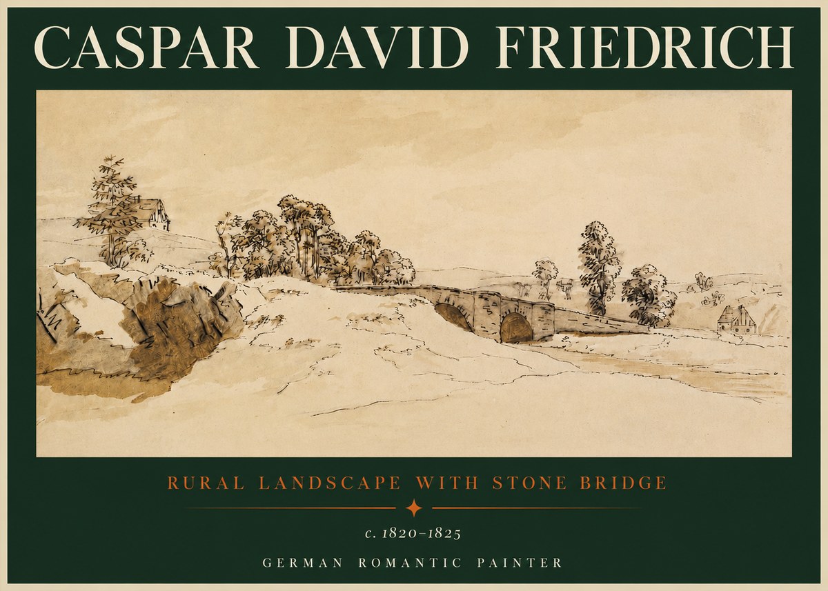 Caspar David Friedrich Rural Landscape with Stone Bridge No2 - Plakat