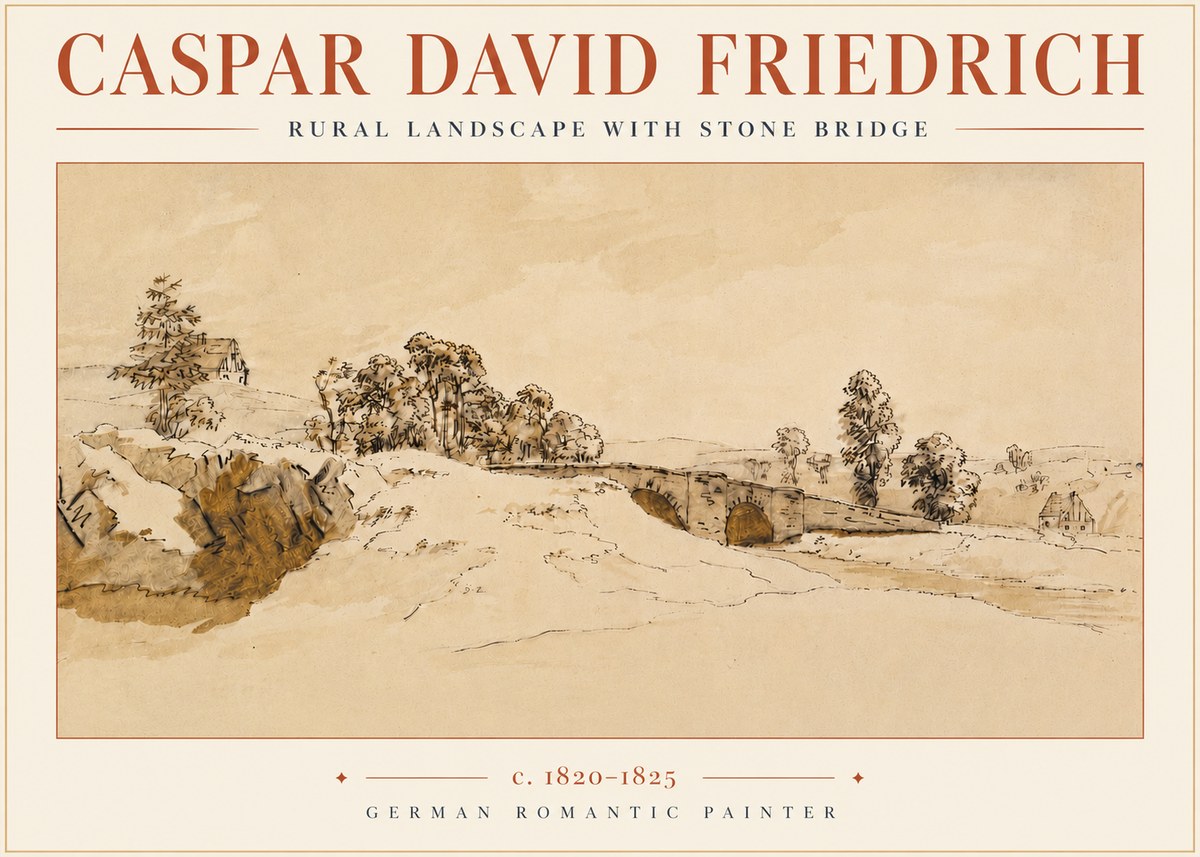 Caspar David Friedrich Rural Landscape with Stone Bridge No4 - Plakat