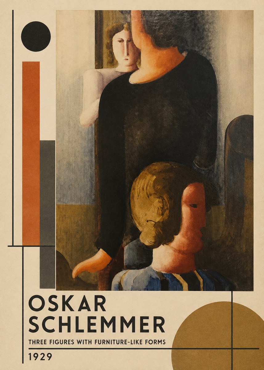 Oskar Schlemmer Three Figures with Furniture-like Forms No1 - Plakat