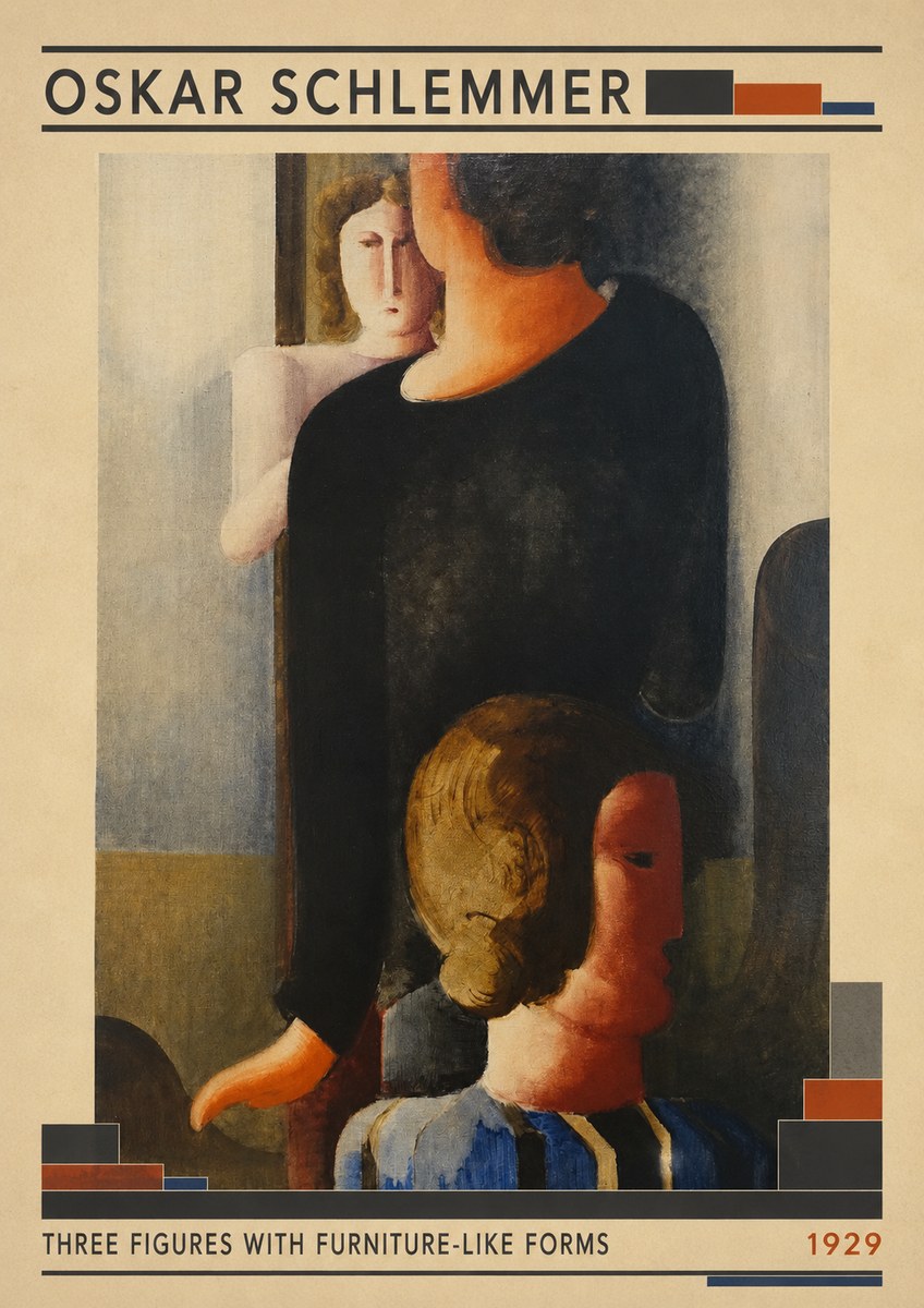 Oskar Schlemmer Three Figures with Furniture-like Forms No3 - Plakat