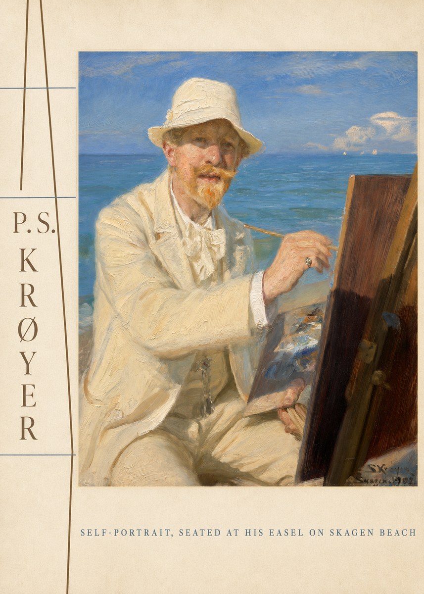 P.S. Krøyer Self-portrait, Seated at His Easel on Skagen Beach No4 - Plakat