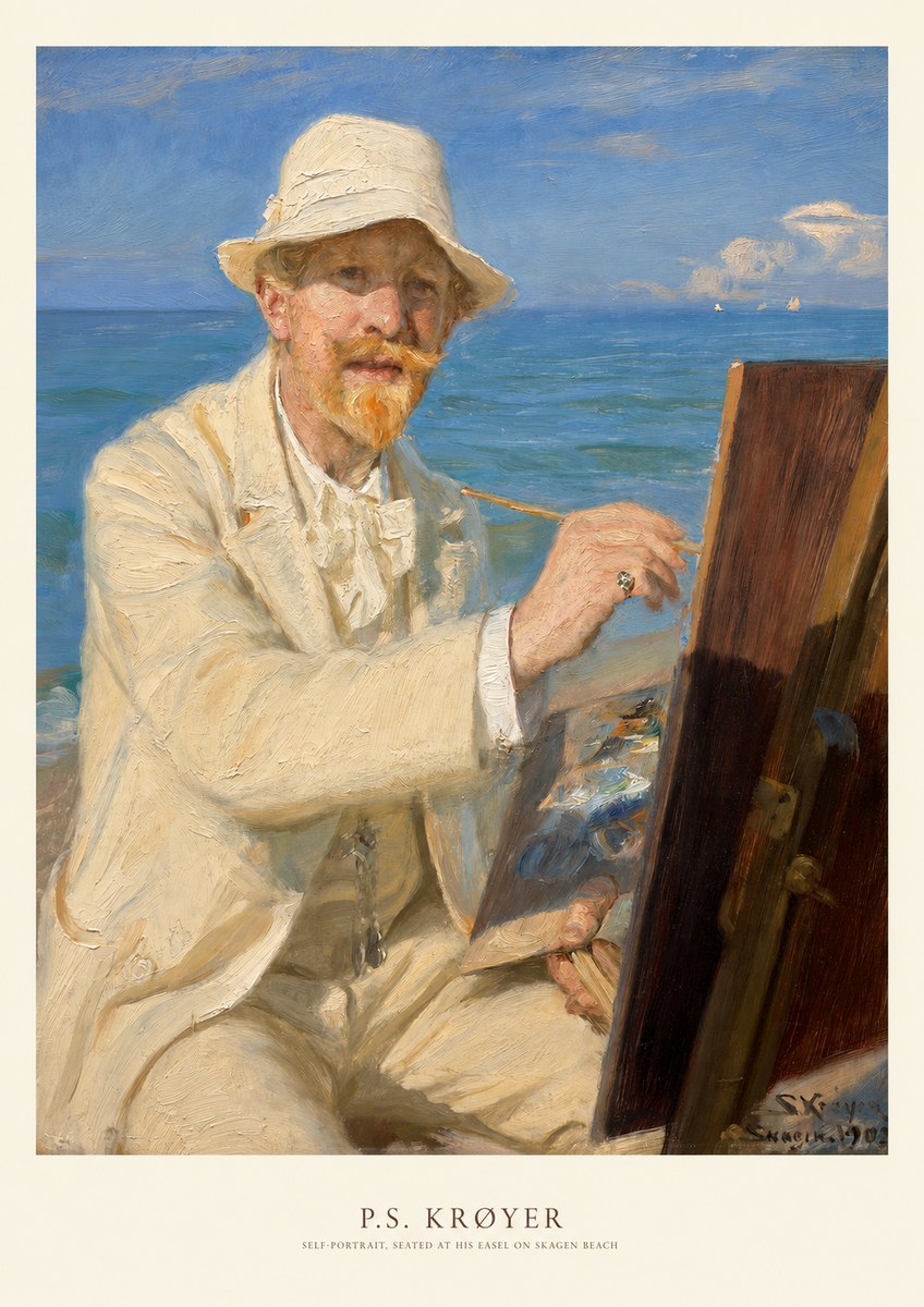 P.S. Krøyer Self-portrait, Seated at His Easel on Skagen Beach No5 - Plakat