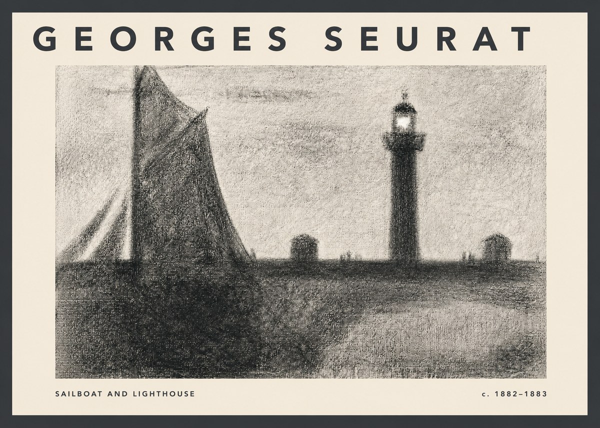 Seurat Sailboat and Lighthouse No2 - Plakat